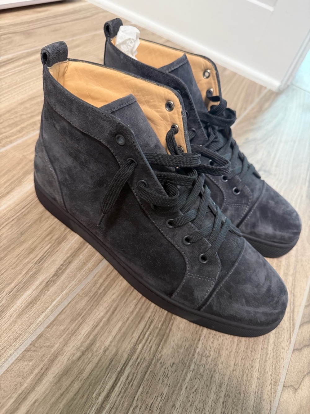 Christian Louboutin Men's Charcoal Suede High-Top Sneakers